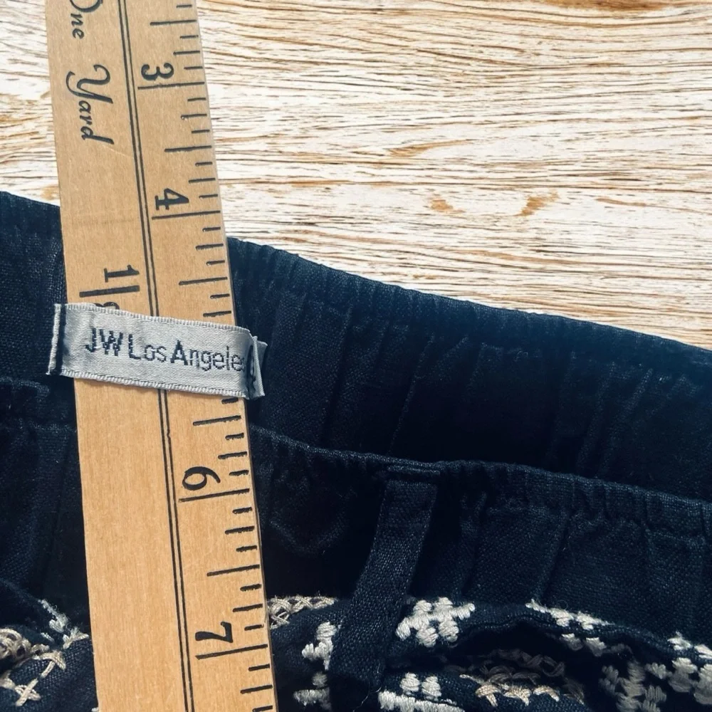 Johnny Was _ JW Los Angeles 100% Linen Black Pants with White Embroided Size M - Picture 5 of 11